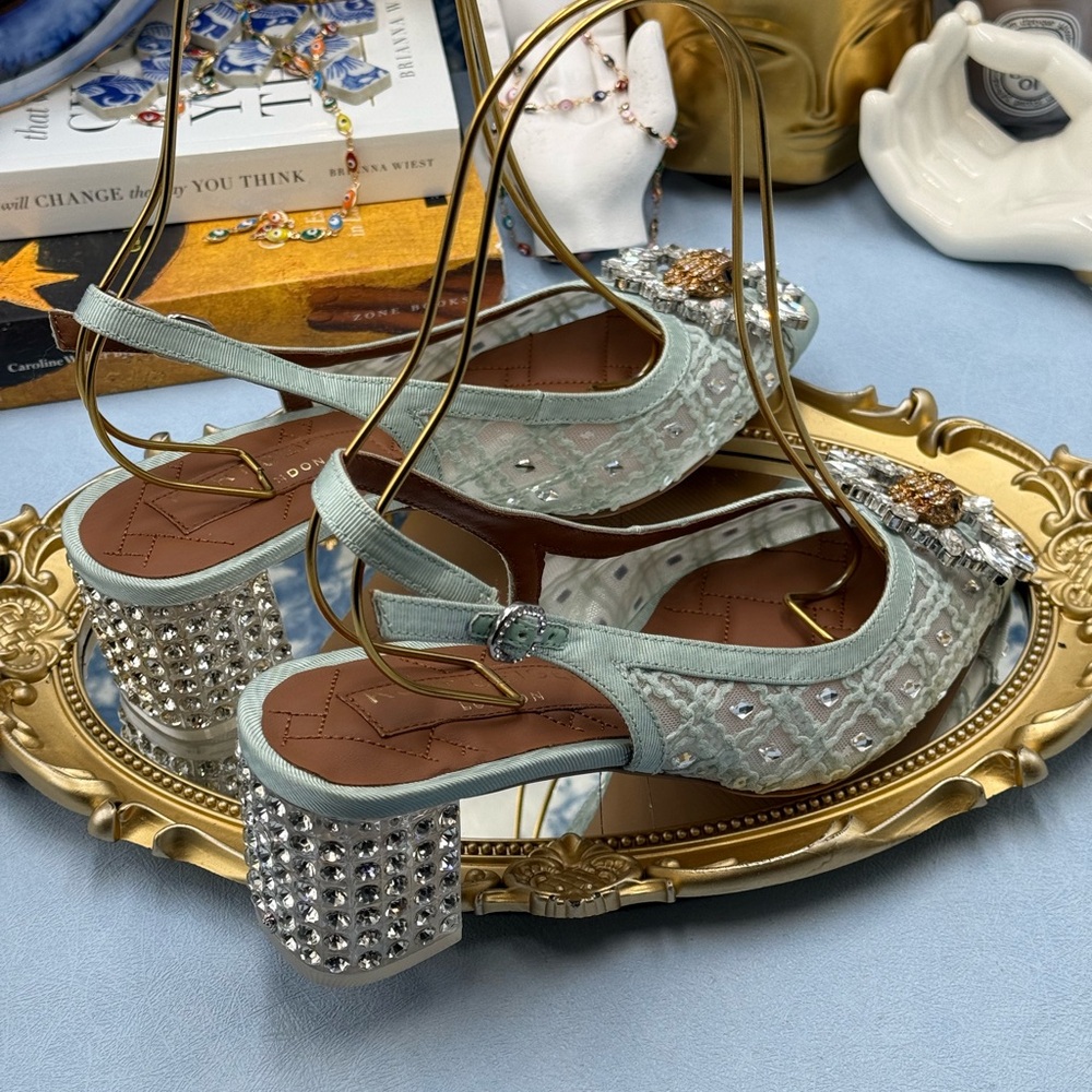 🆕 KURT GEIGER LONDON 🧿 NWOB Chelsea 60 Block Slingback Mules, Mint Green Sz8.5 - Picture 11 of 16